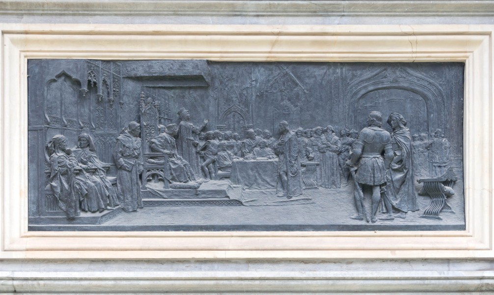 Monument Columbus relief Granada Spain