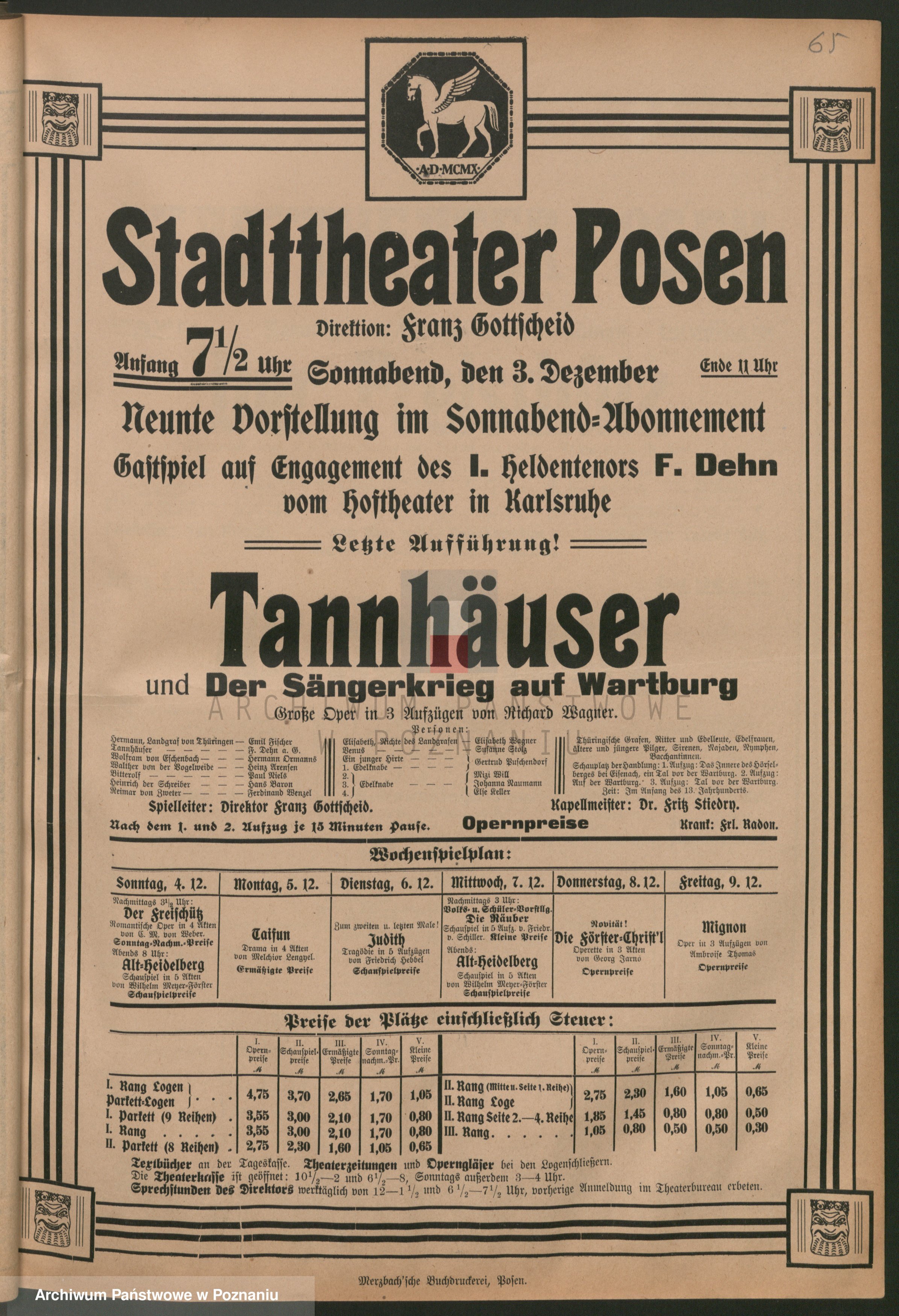 Afisz Teatr Wielki 03.12.1910