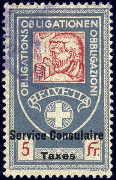 Switzerland federal consular revenue 1915 5Fr - 5