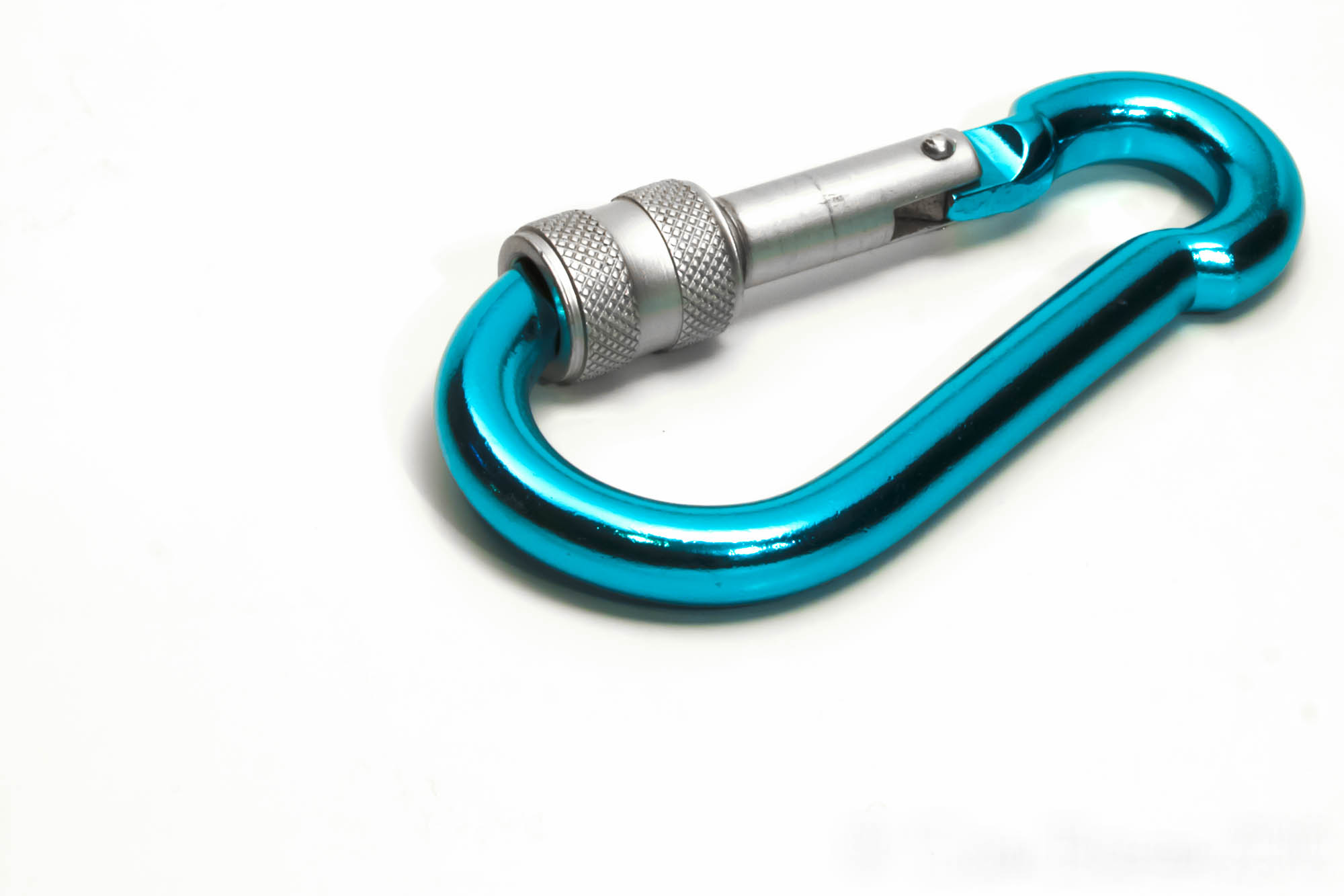 Electric Blue Carabiner photographed in a home made Light Box