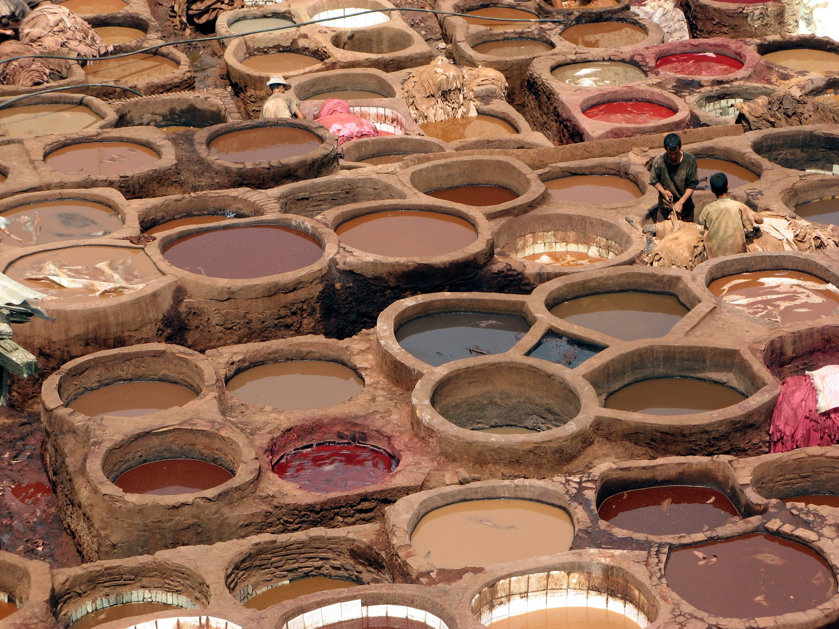 Leather dyeing vats in Fes