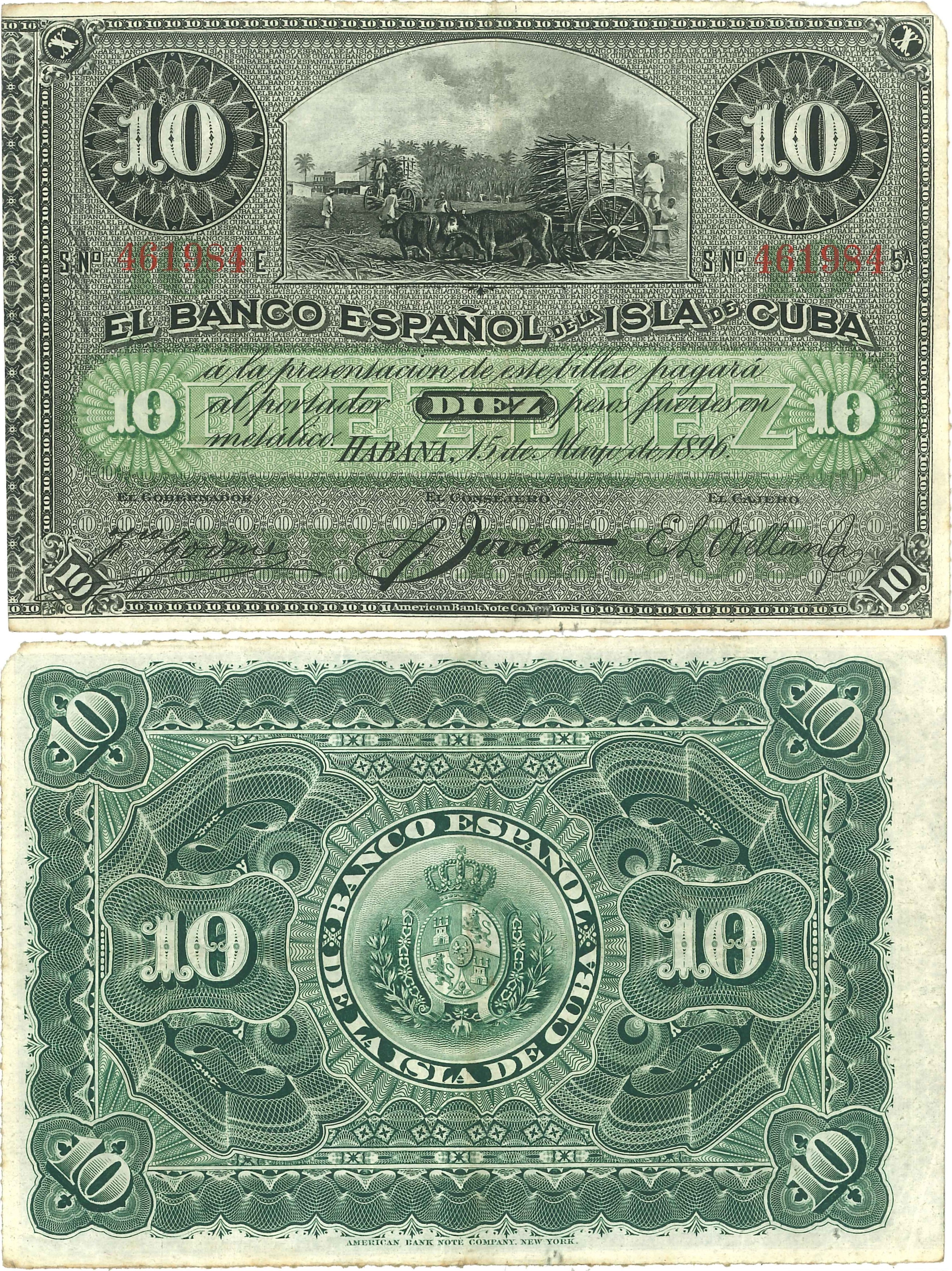 1896 BancoEspañolCuba 10pesos
