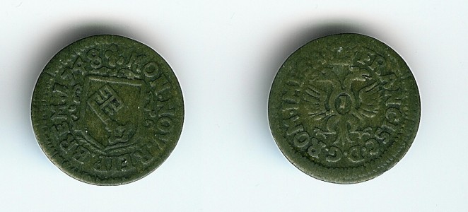 Small coin of unidentified denomination from the state of Bremen dated 1748. Inscription 
