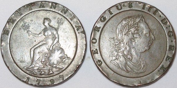 Cartwheel twopence coins made at the Soho Mint, Birmingham, England.