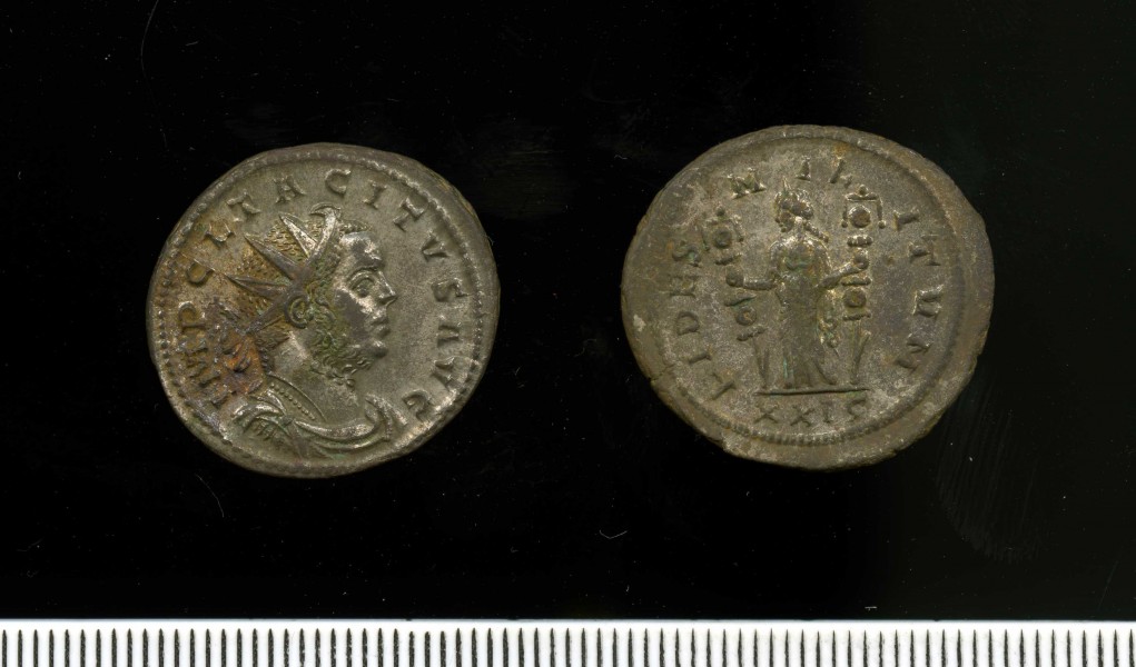 Silver-washed radiate of Tacitus 275-6 (11 2) Obv + Rev