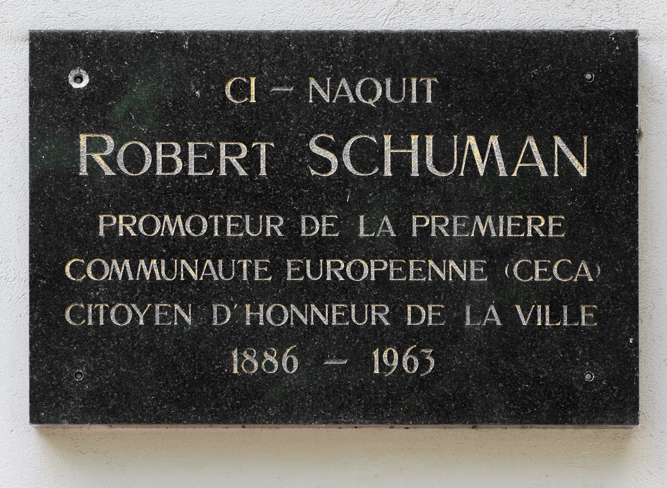 Luxembourg City Robert Schuman birthouse plaque