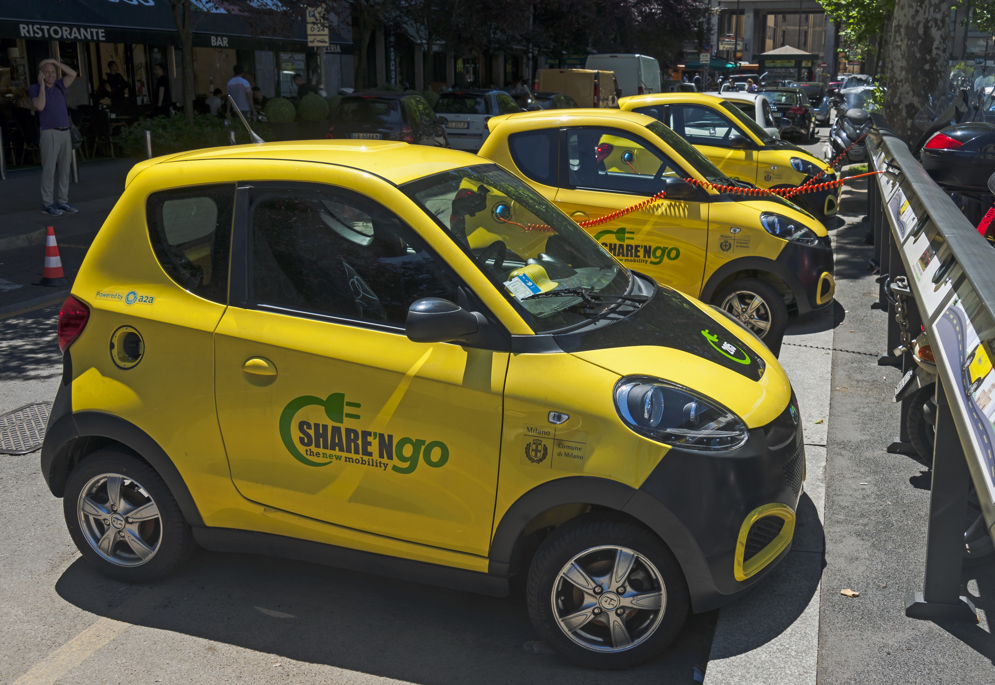 Shared electric cars at Piazza Duca d'Aosta, Milan