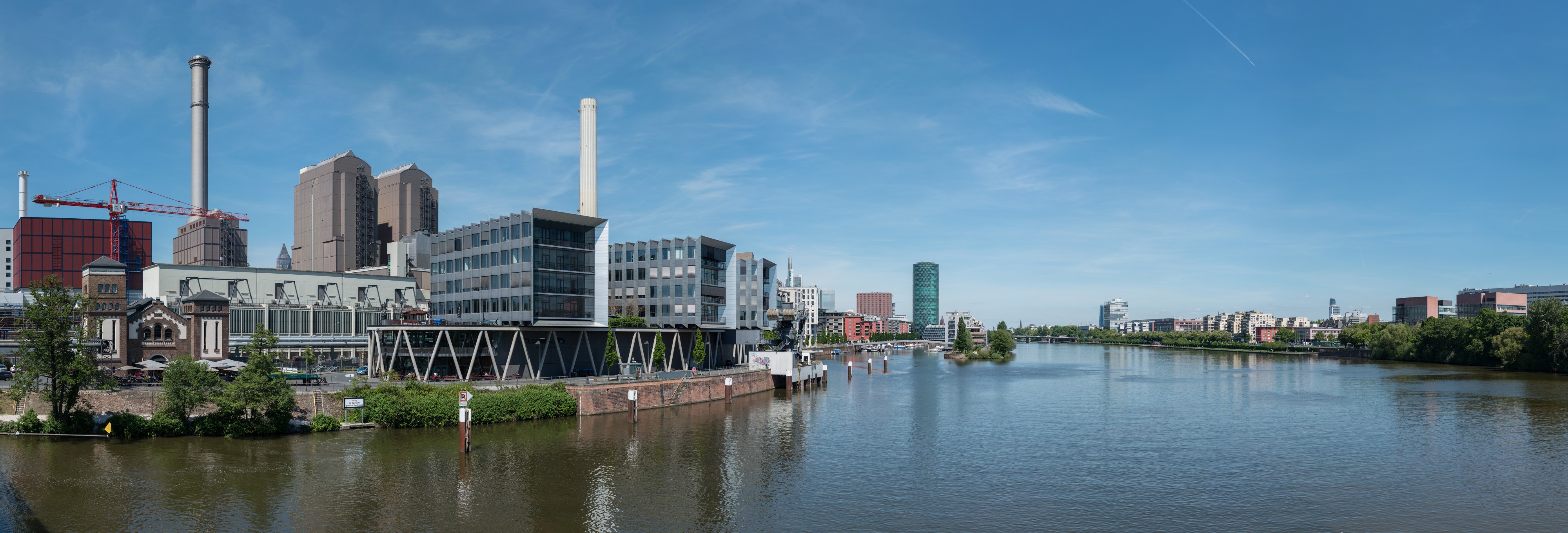 Westhafen and Main river, Frankfurt, Southwest view 20170516 1