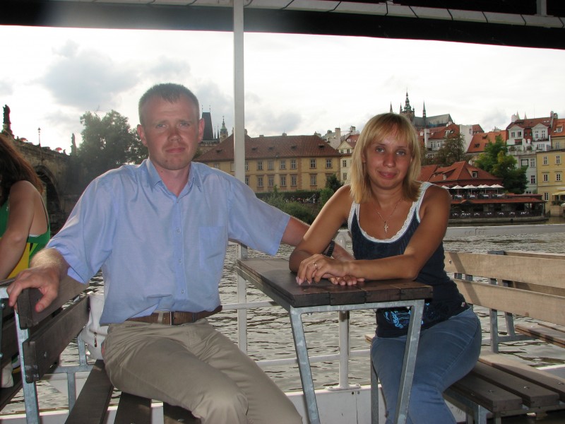 Husband and wife on a boat on Vltava river in Prague (Praha) city, Czech Republic, European Union, picture 29