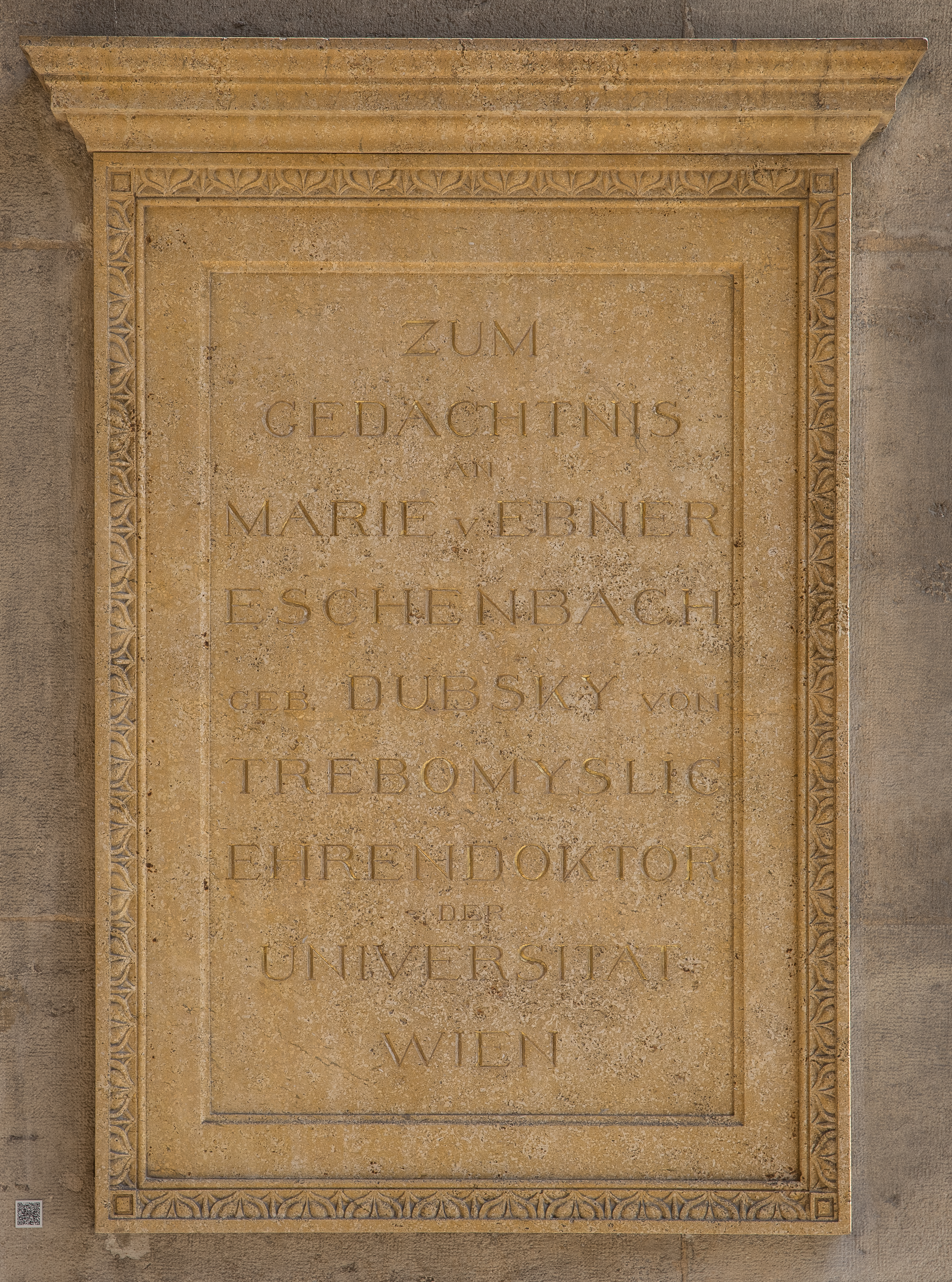 Marie von Ebner-Eschenbach (1830-1916), Writer, Nr. 133, commemorative plaque (marble) in the Arkadenhof of the University of Vienna-3191-HDR