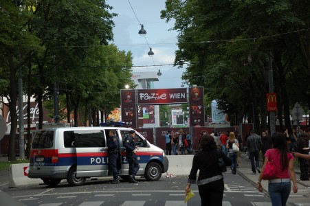 Entrance of the public-viewing-site Fanzone Wien in Vienna.