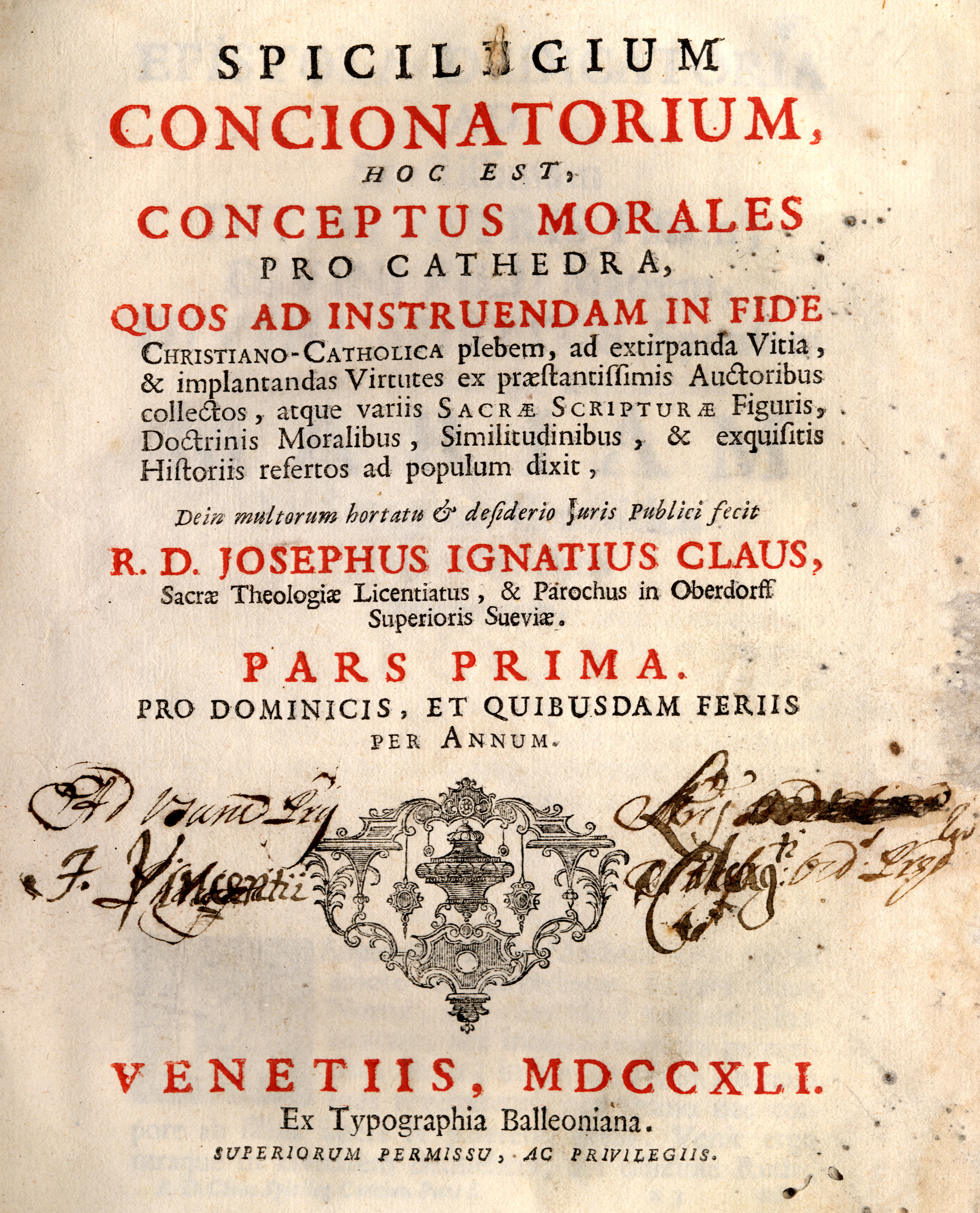 Claus Spicilegium 1741 Titel