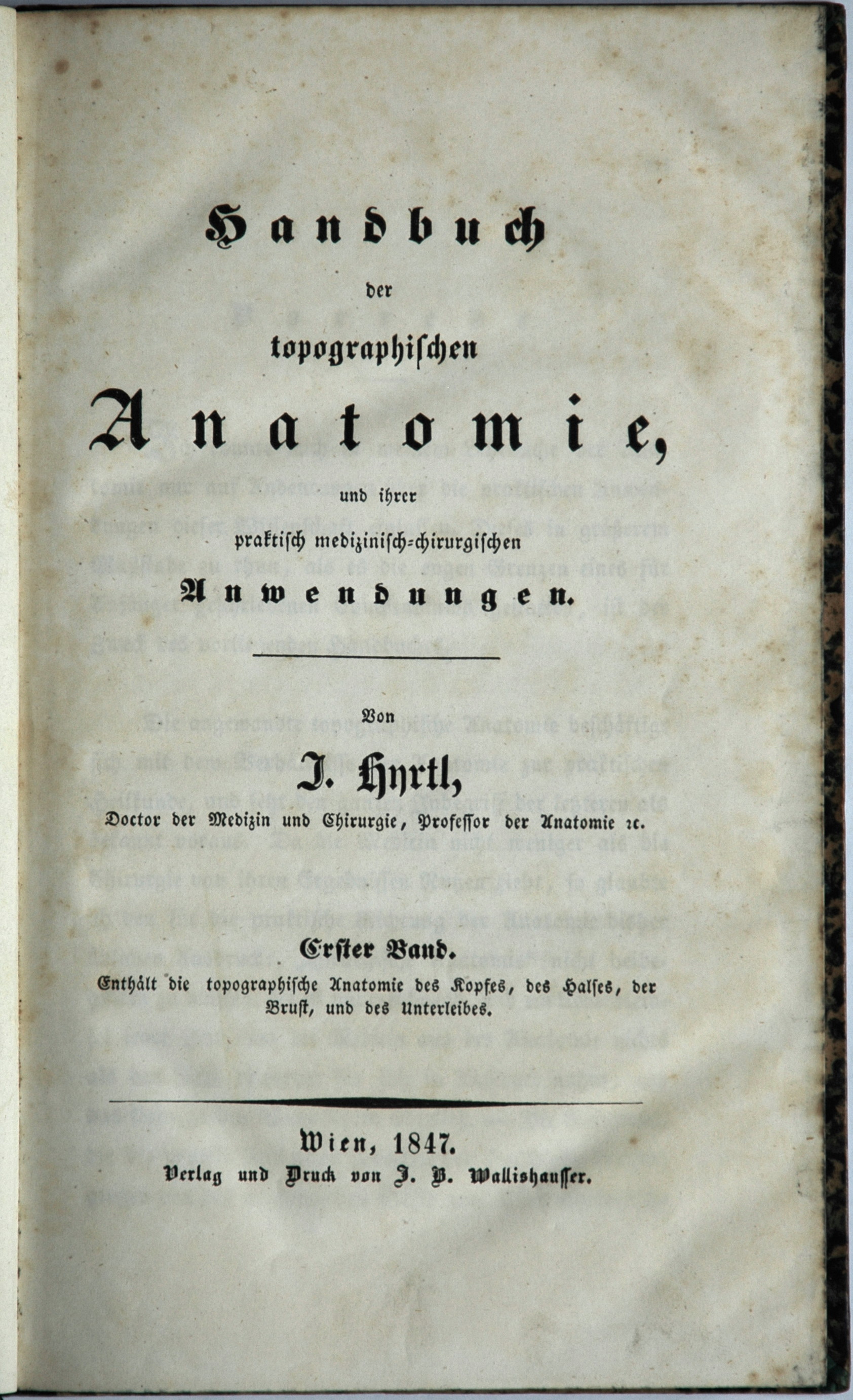 Josef Hyrtl Handbuch der topographischen Anatomie