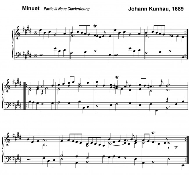 Minuet Partie III Neue Clavierübung de Johann Kuhnau, 1689