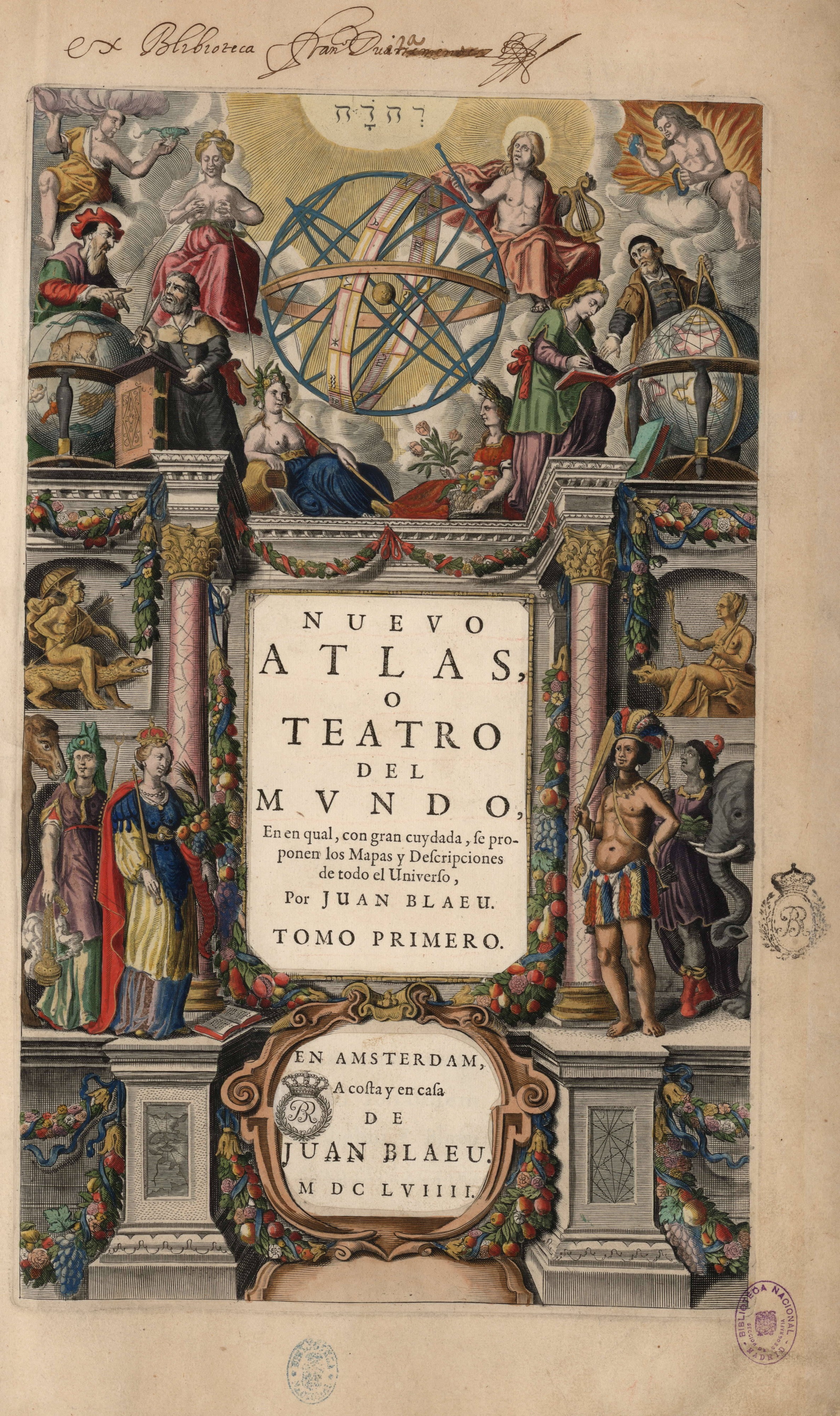 Nuevo Atlas o Teatro Mundo - 1664 title page of spanish edition of Joan Blaeu's atlas