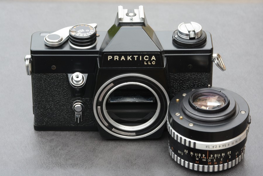 Praktica LLC SLR black, lens removed from the camera