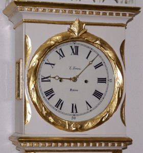 Head of Bornholm clock made by Edvart Sonne in RГёnne, Bornholm in the late 1700s. The colour is not original, repainted around 1990