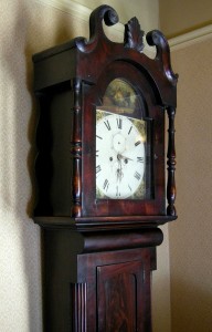 Grandfather clock at The George pub, Cliffe, Richmondshire, England. This is the clock reputed to have stopped 