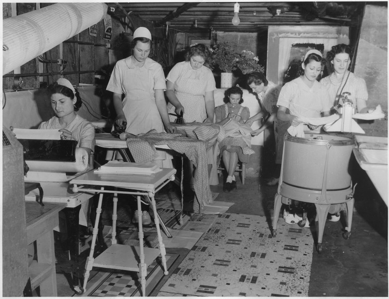 Photograph, WP 10688, OP^665 08 3 169, Household Workers Training Project, San Jose, California (Laundry). (7 persons) - NARA - 296102