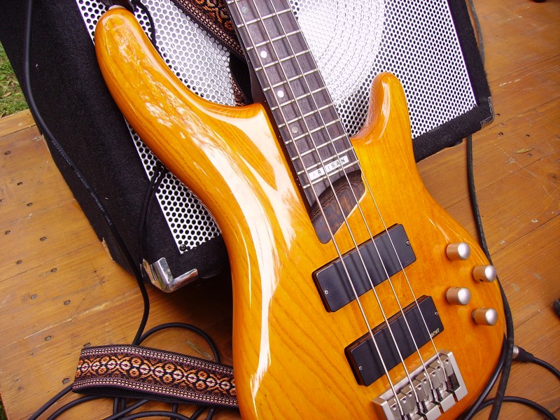 Cort Artisan Bass guitar and amplifier - close-up