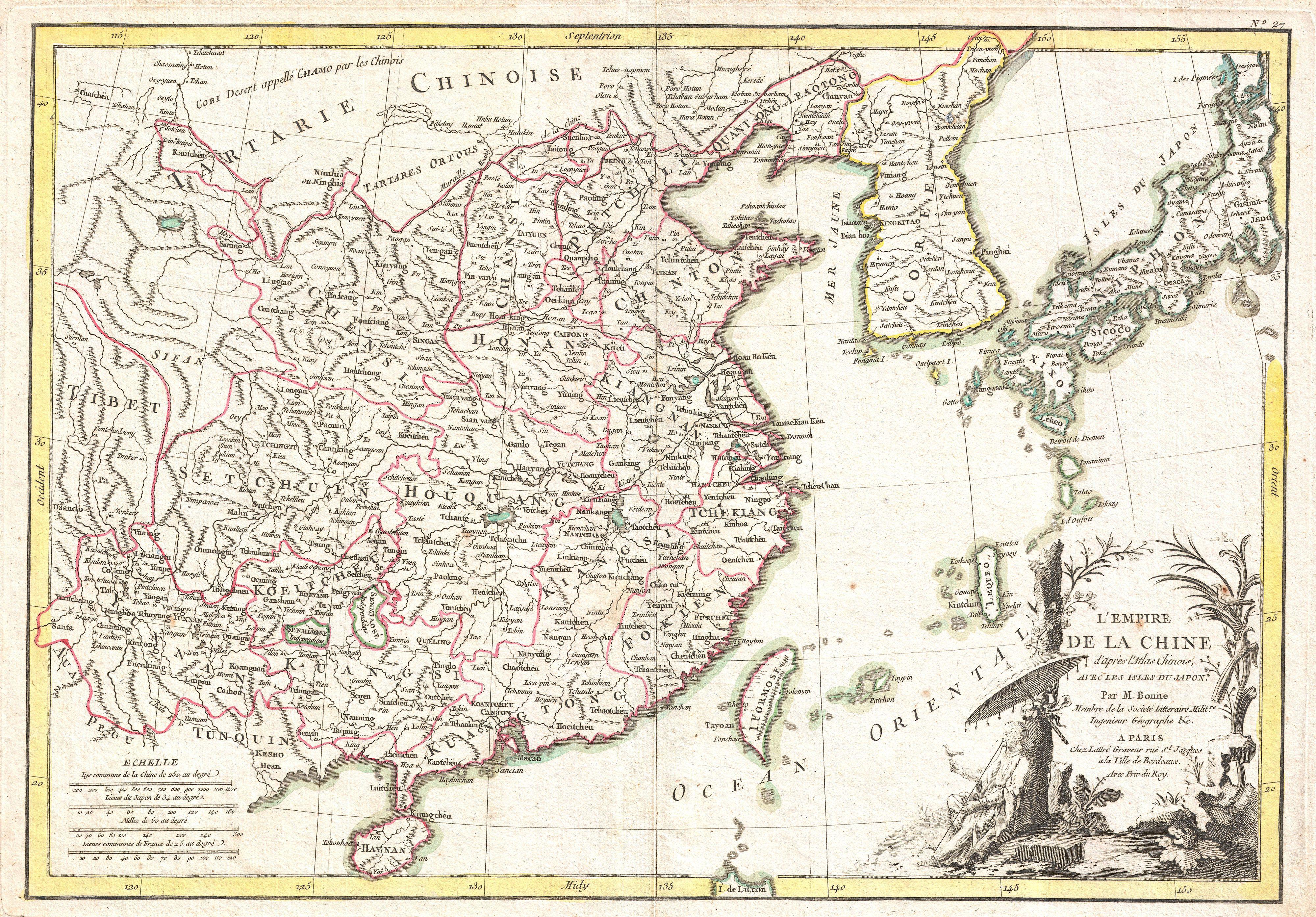 1770 Bonne Map of China, Korea, Japan and Formosa - Geographicus - China-bonne-1770