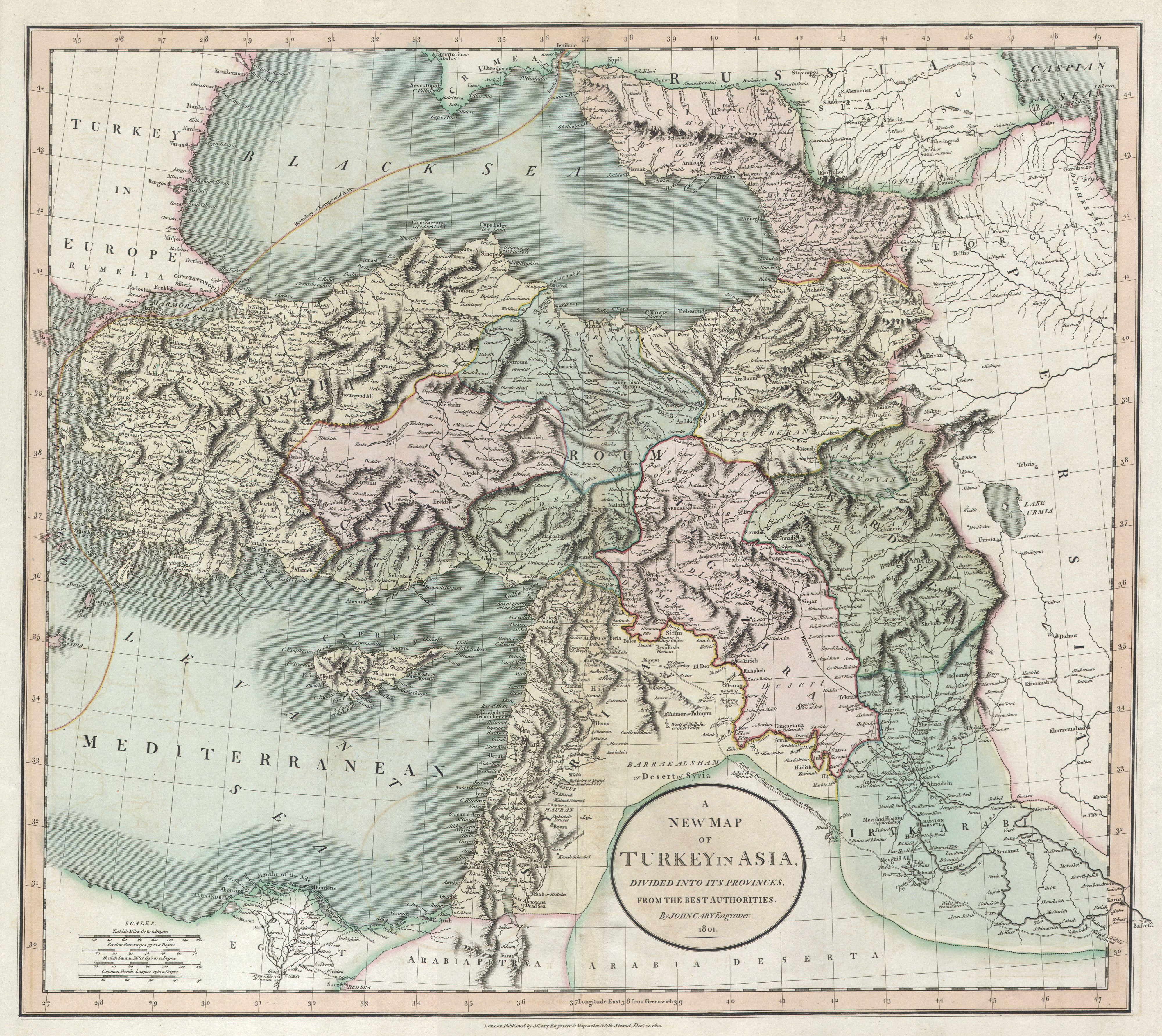 1801 Cary Map of Turkey, Iraq, Armenia and Sryia - Geographicus - TurkeyAsia-cary-1801