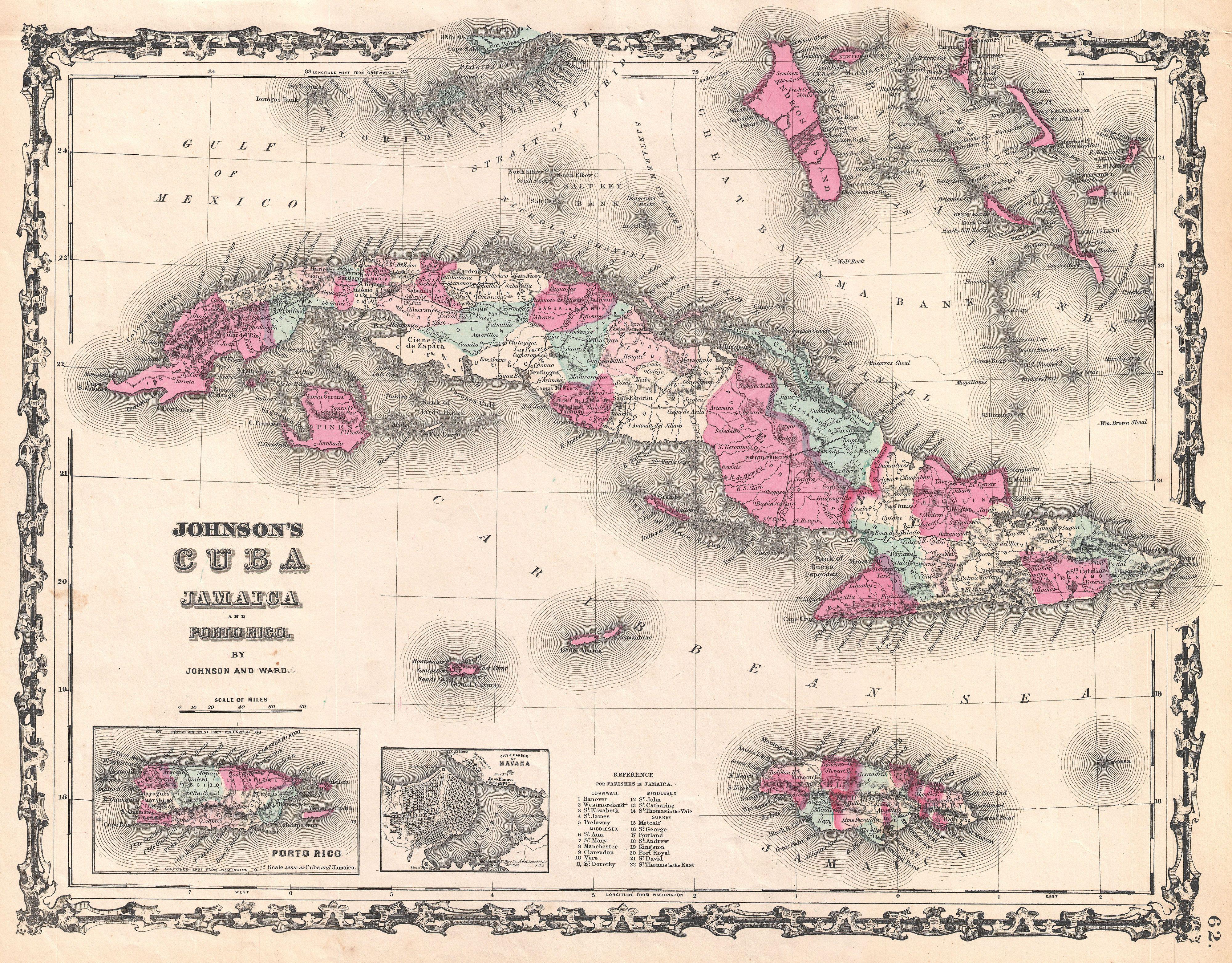 1862 Johnson Map of Cuba and Porto Rico - Geographicus - Cuba-johnson-1862