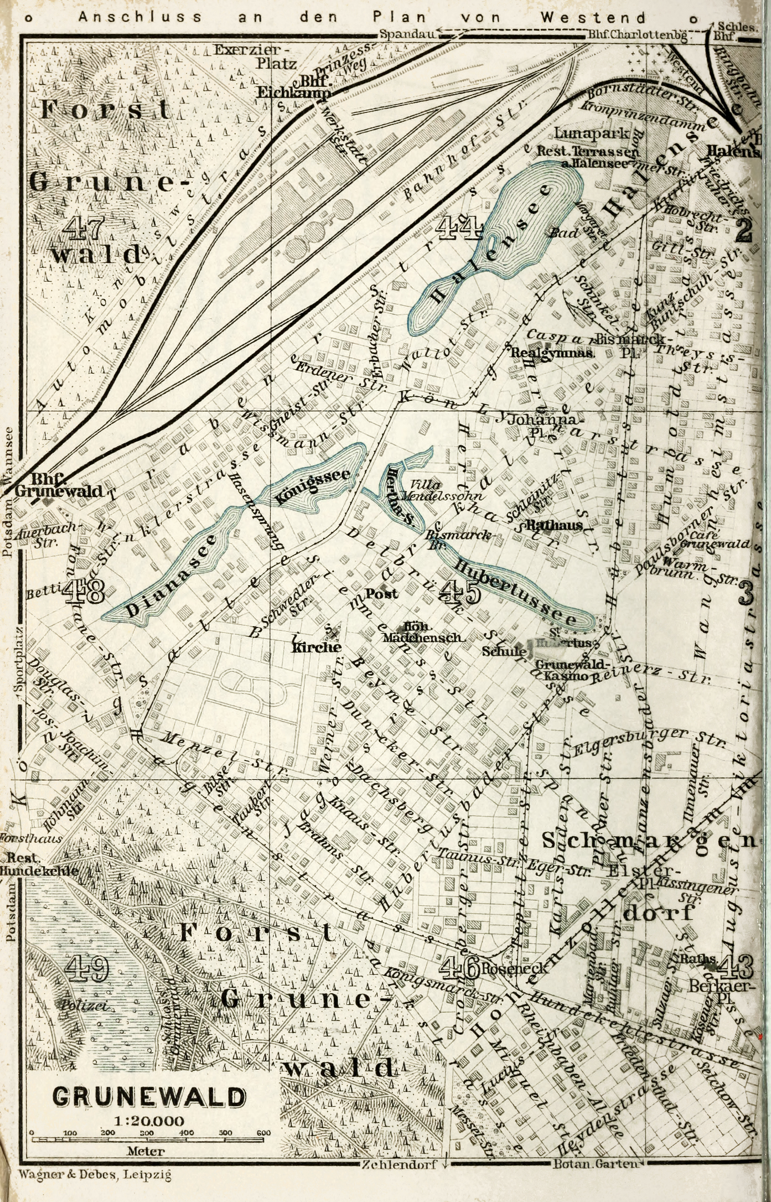 Baedeker, Plan von Grunewald, 1914