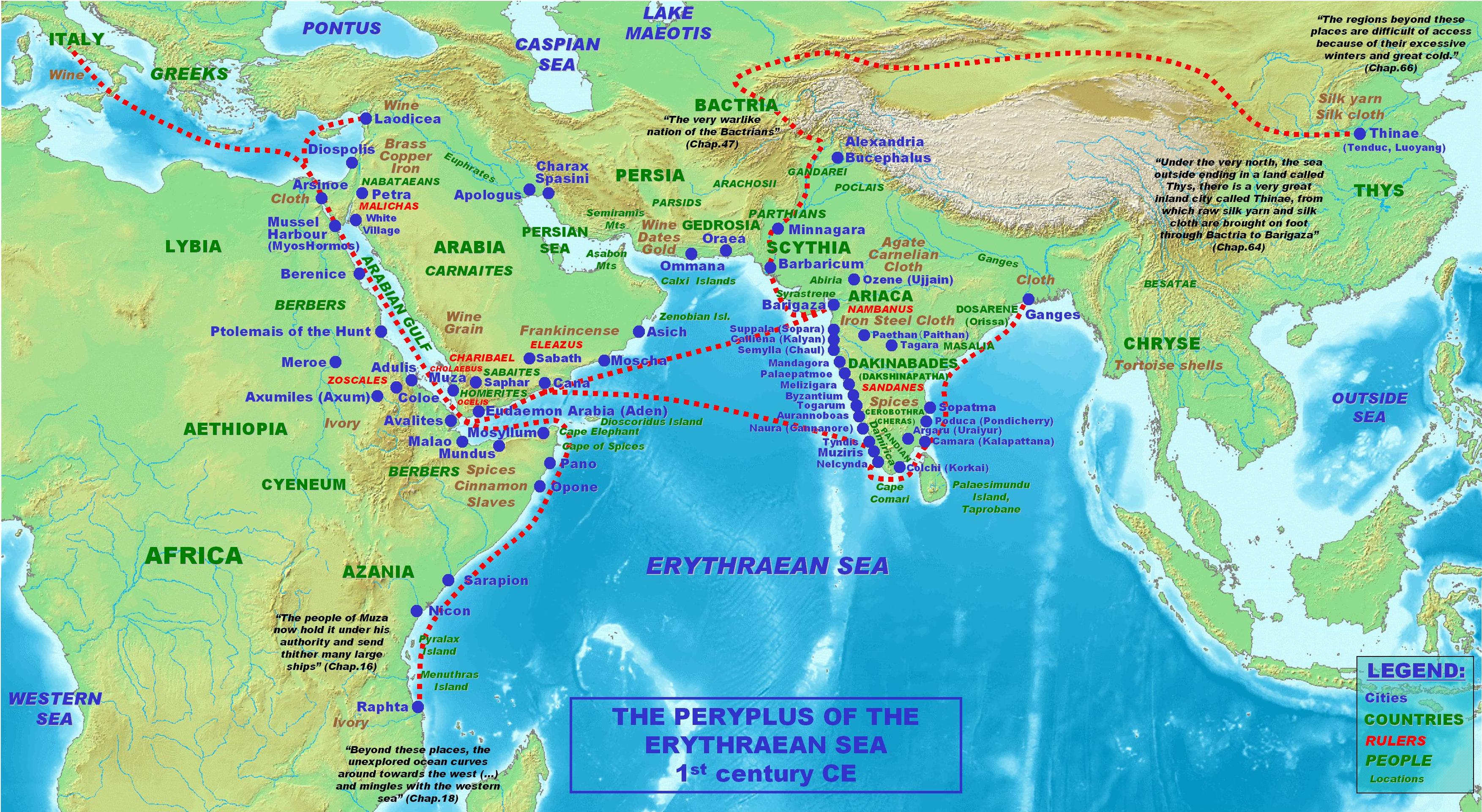 Map of the Periplus of the Erythraean Sea