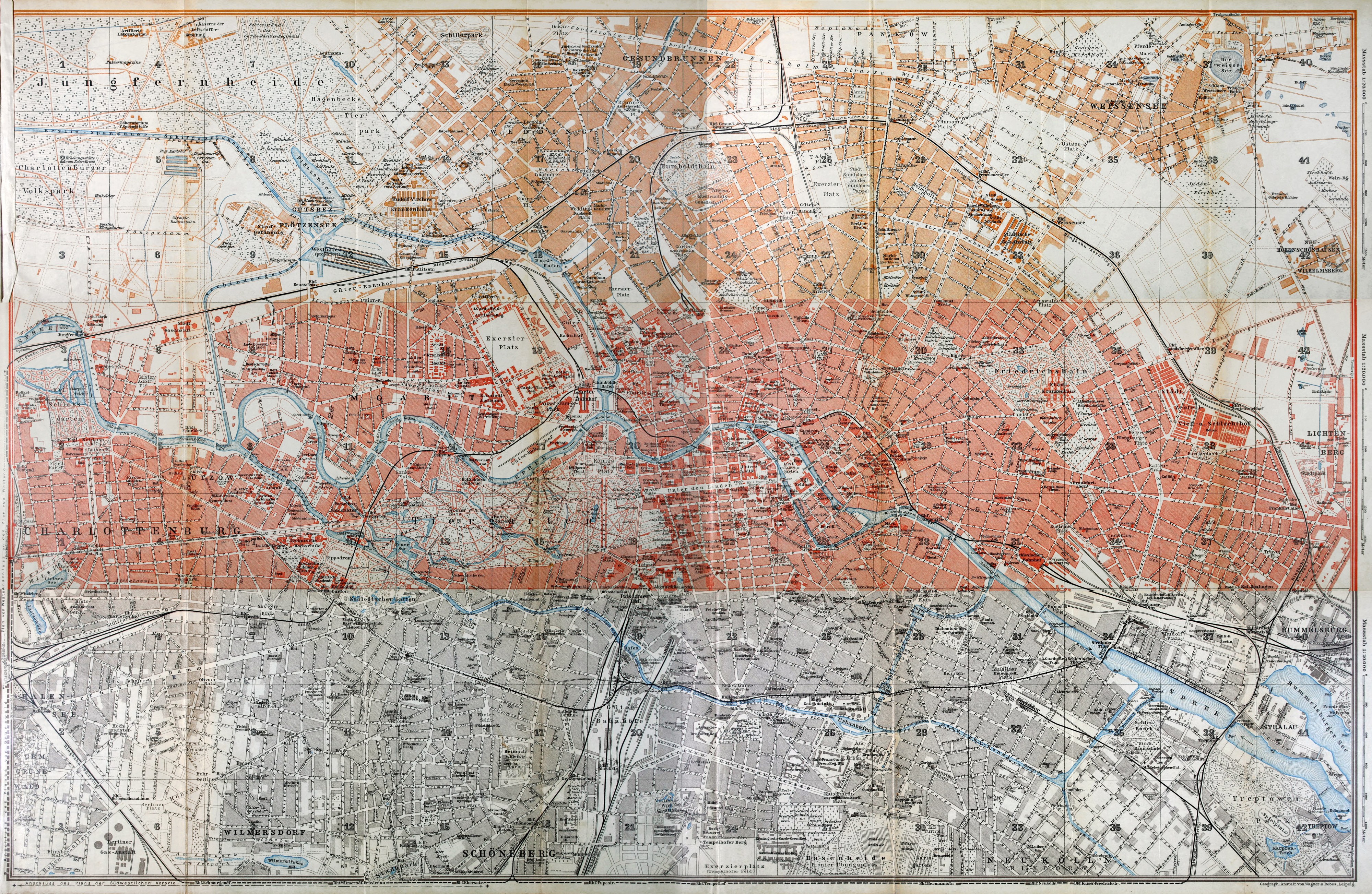 Baedeker, Großer Streifenplan von Berlin, 1914