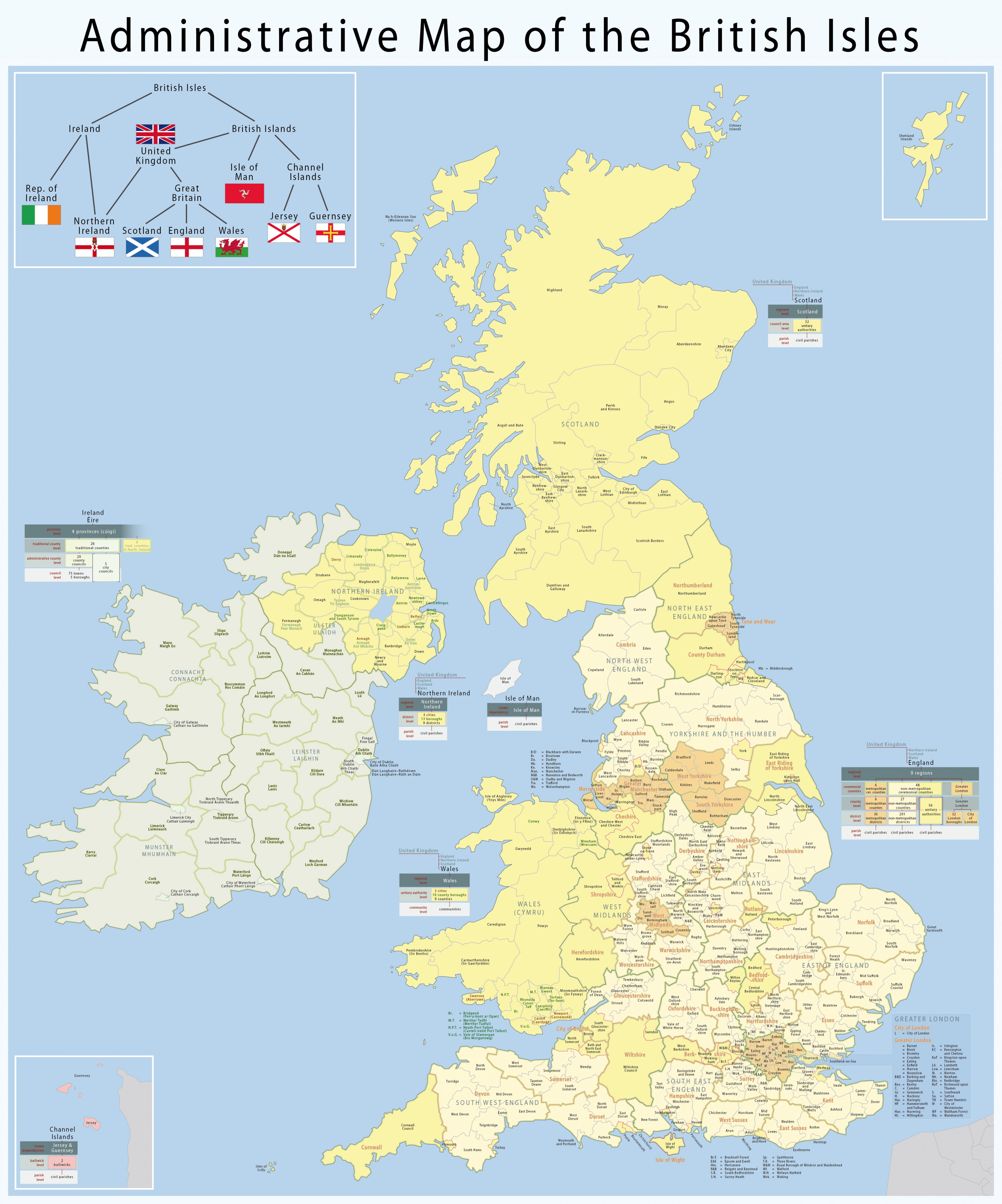 Map of the administrative geography of the British Isles