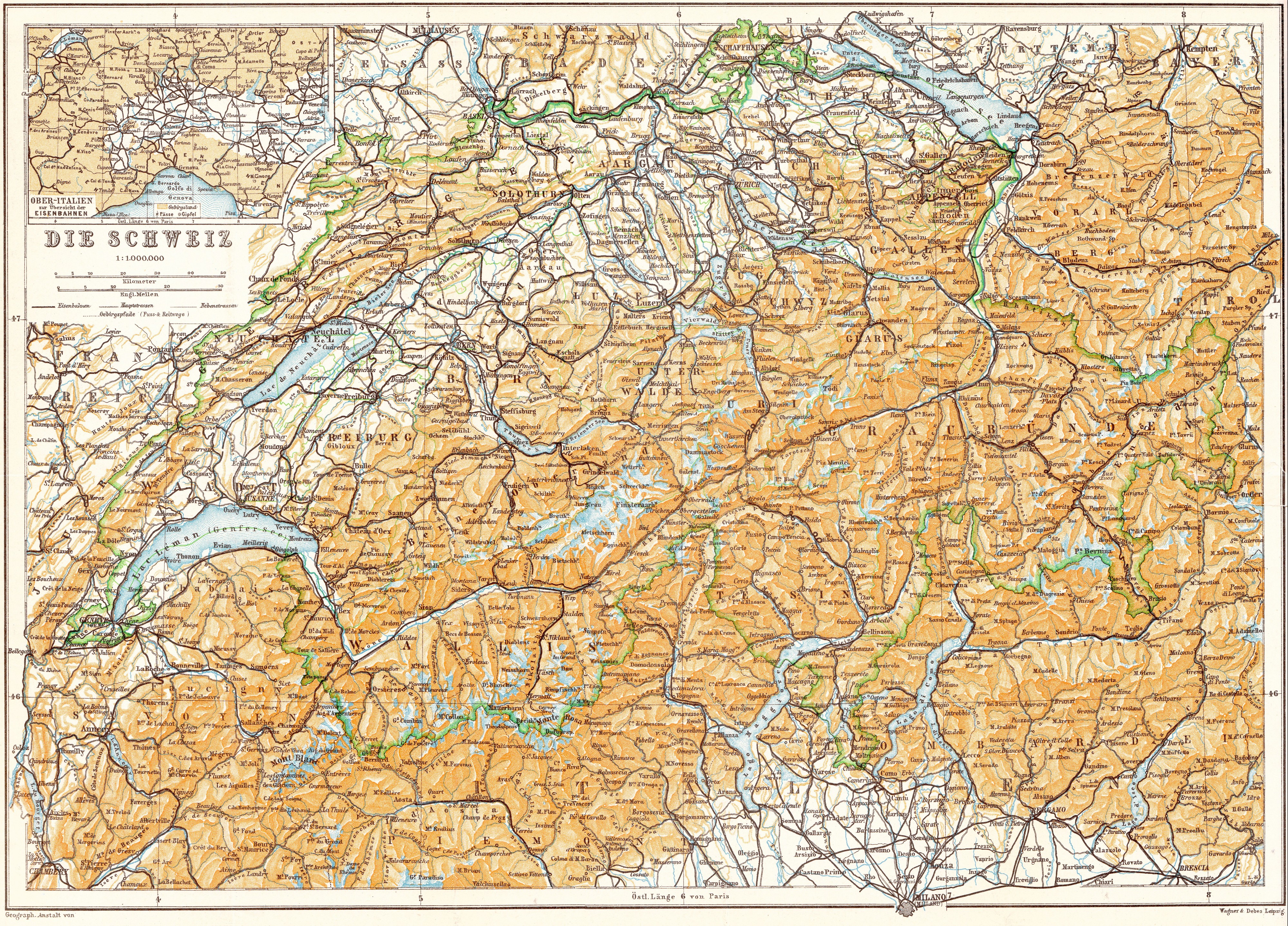 Schweiz Karte Baedeker, 1913