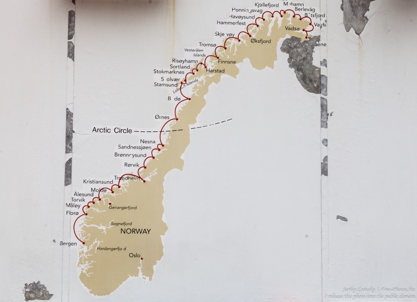 a map of Norway on the deck of MS Trollfjord, photographed in Finnsnes in June 2018 by Serhiy Lvivsky, picture 16