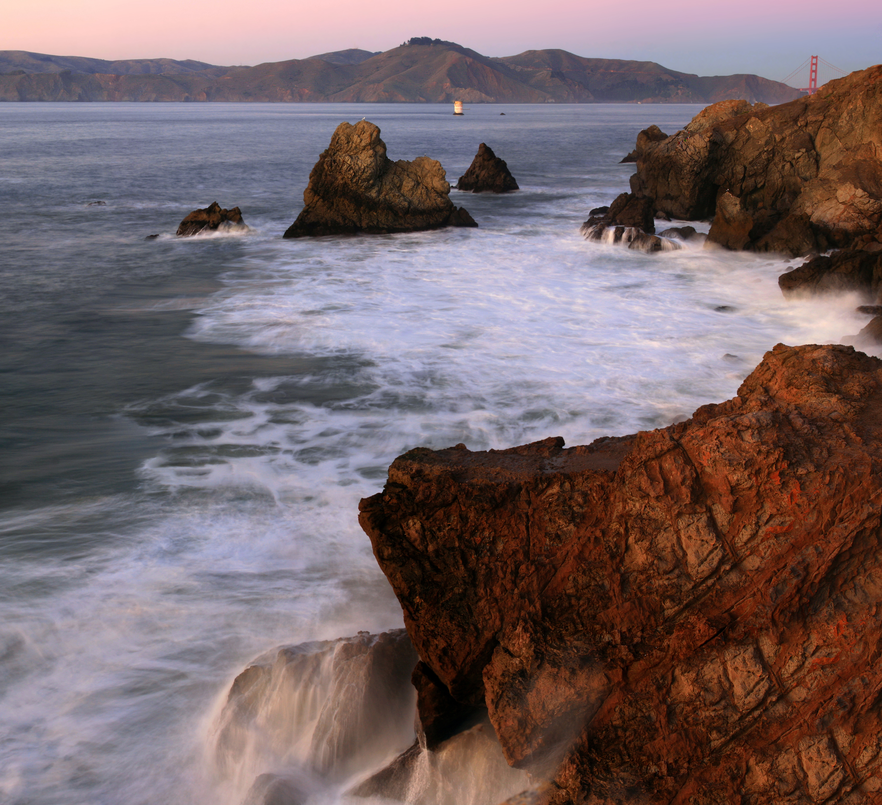 San Francisco Bay, Golden Gate Bridge and Marin Headlands at sunset