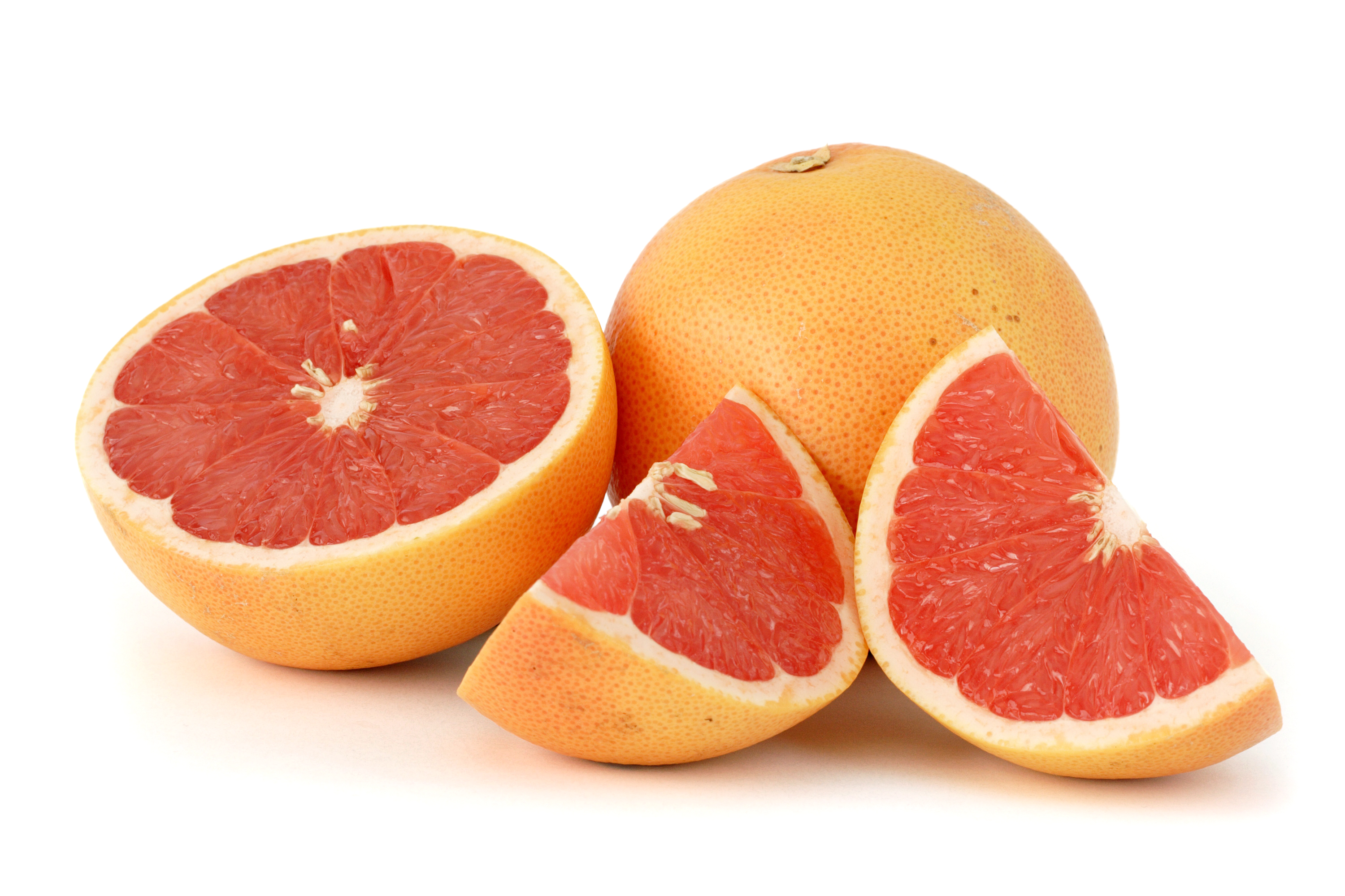 Citrus paradisi (Grapefruit, pink) white bg