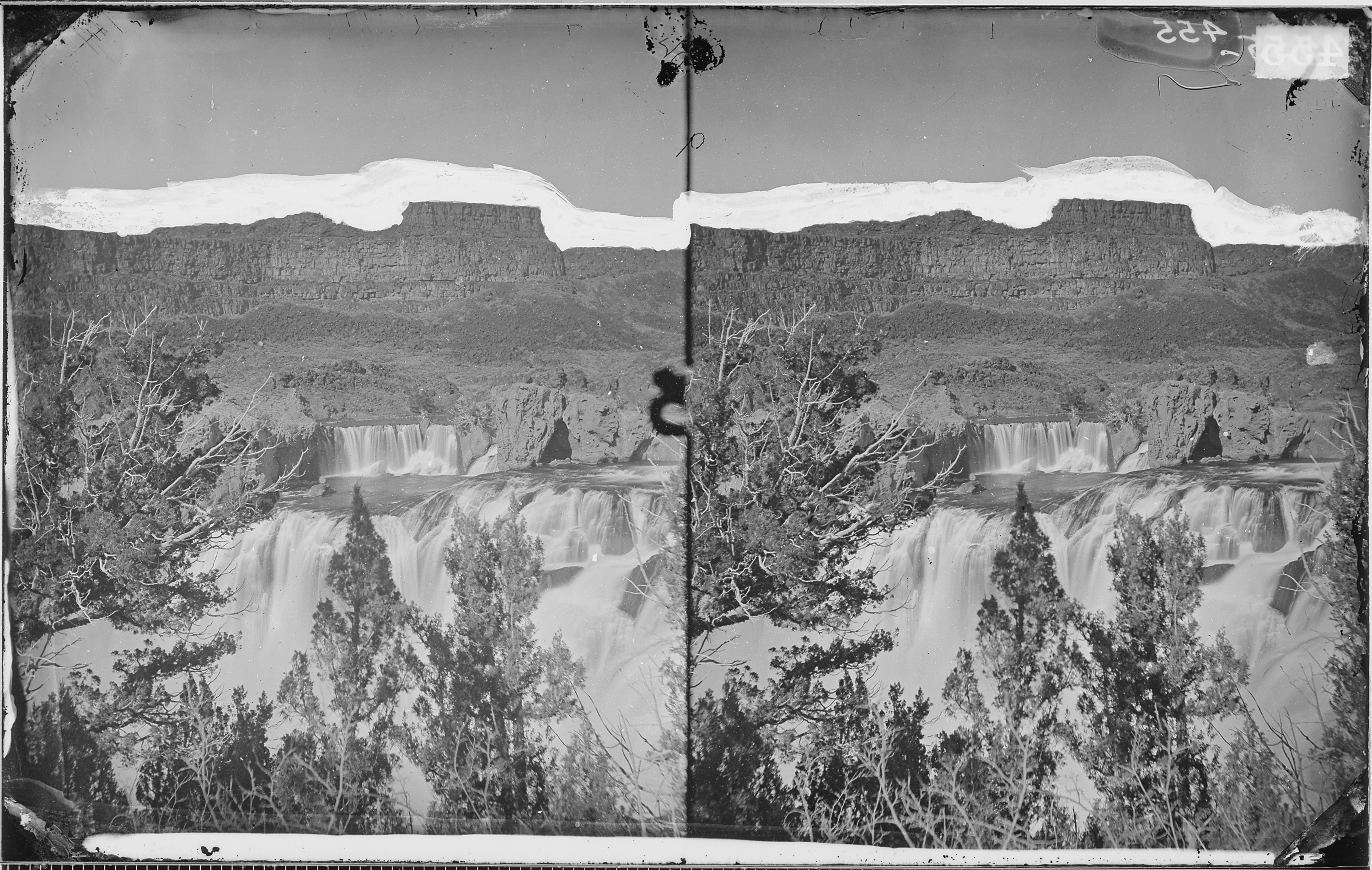SHOSHONE FALLS, SNAKE RIVER, IDAHO, LOOKING THROUGH THE TIMBER & SHOWING THE MAIN FALL & UPPER OR 