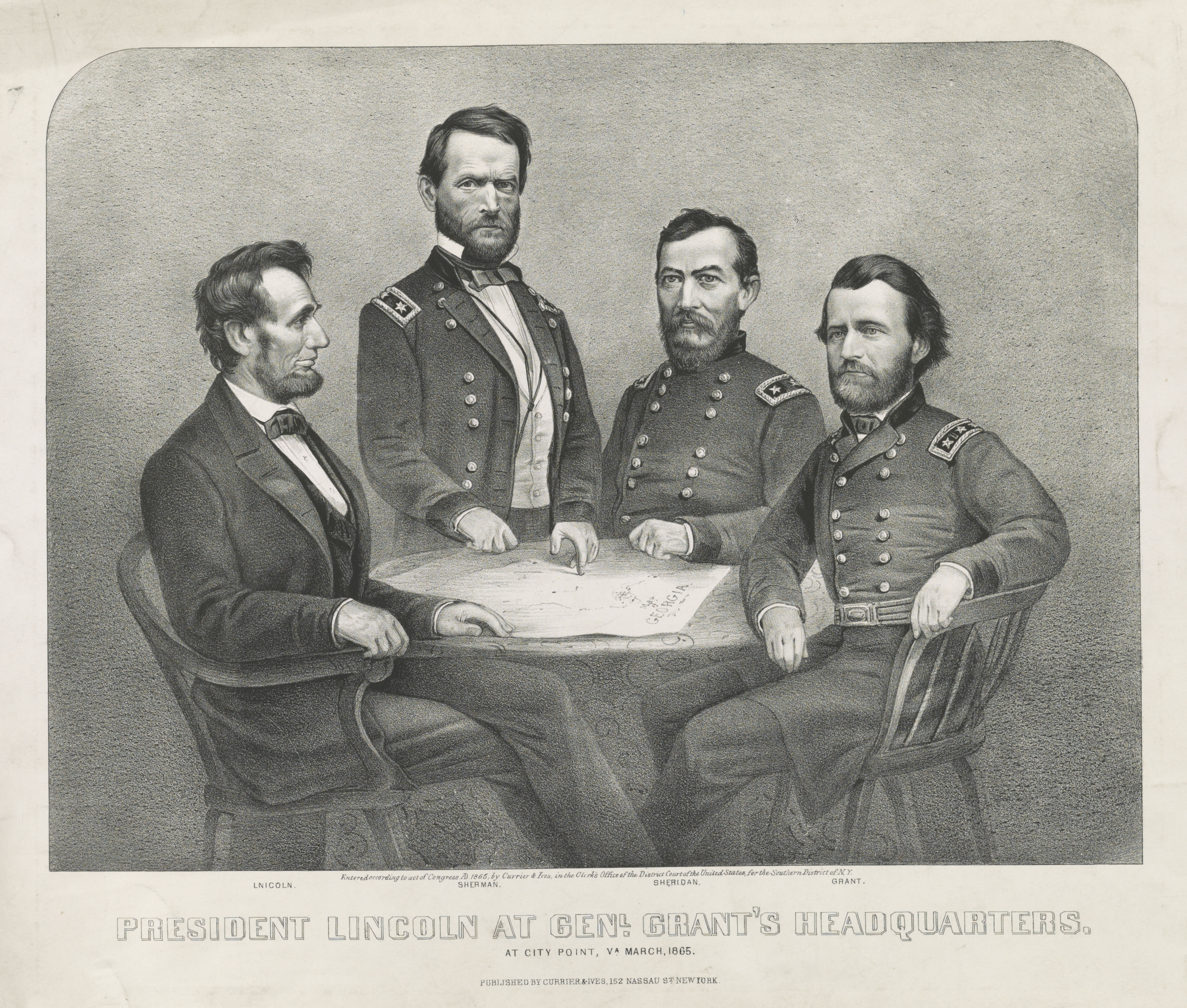 Currier & Ives - President Lincoln at Genl. Grant's headquarters