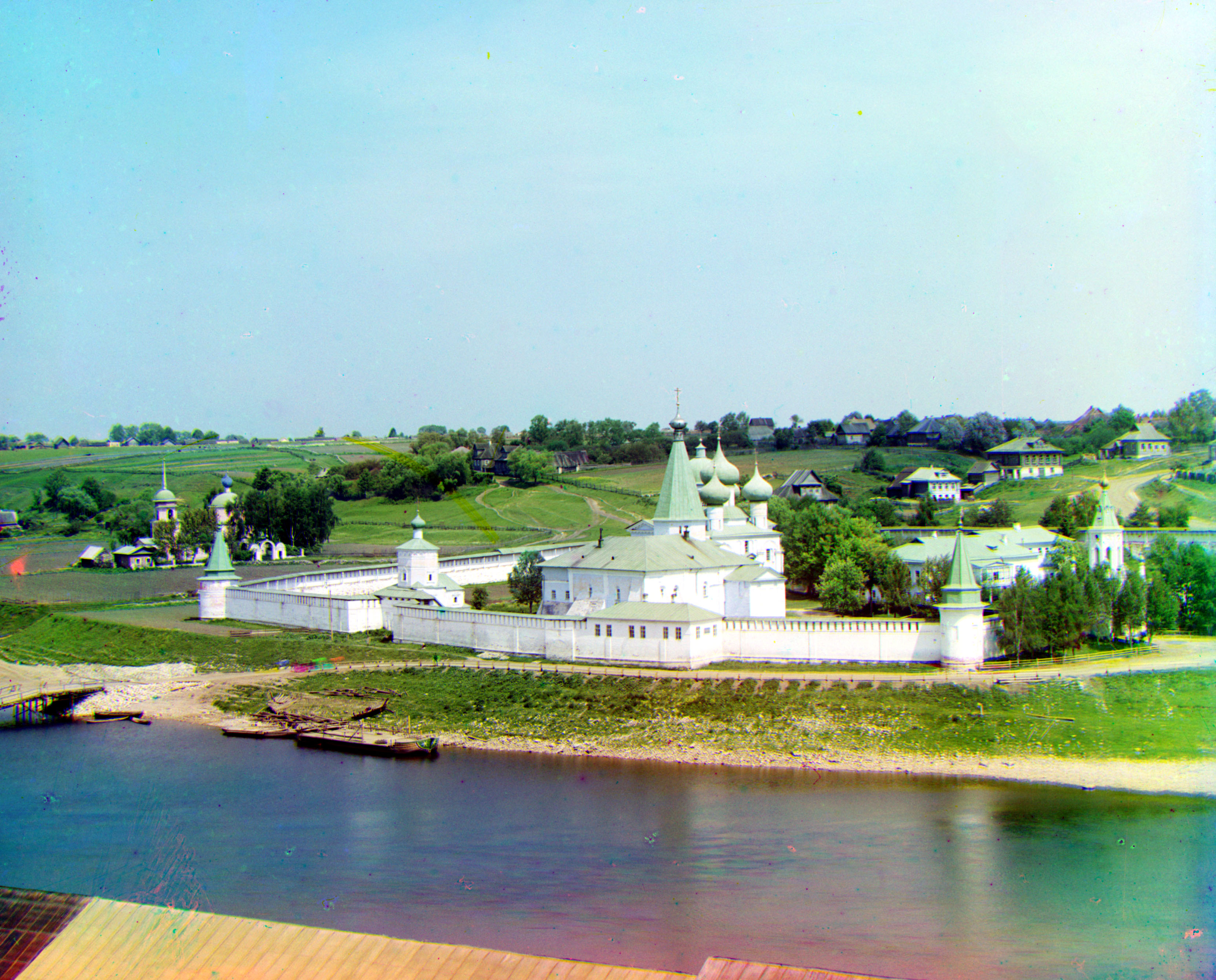Holy Dormition Russian Orthodox Monastery in Staritsa, Tver diocese. Volga river, 1910 by Prokhudin-Gorsky