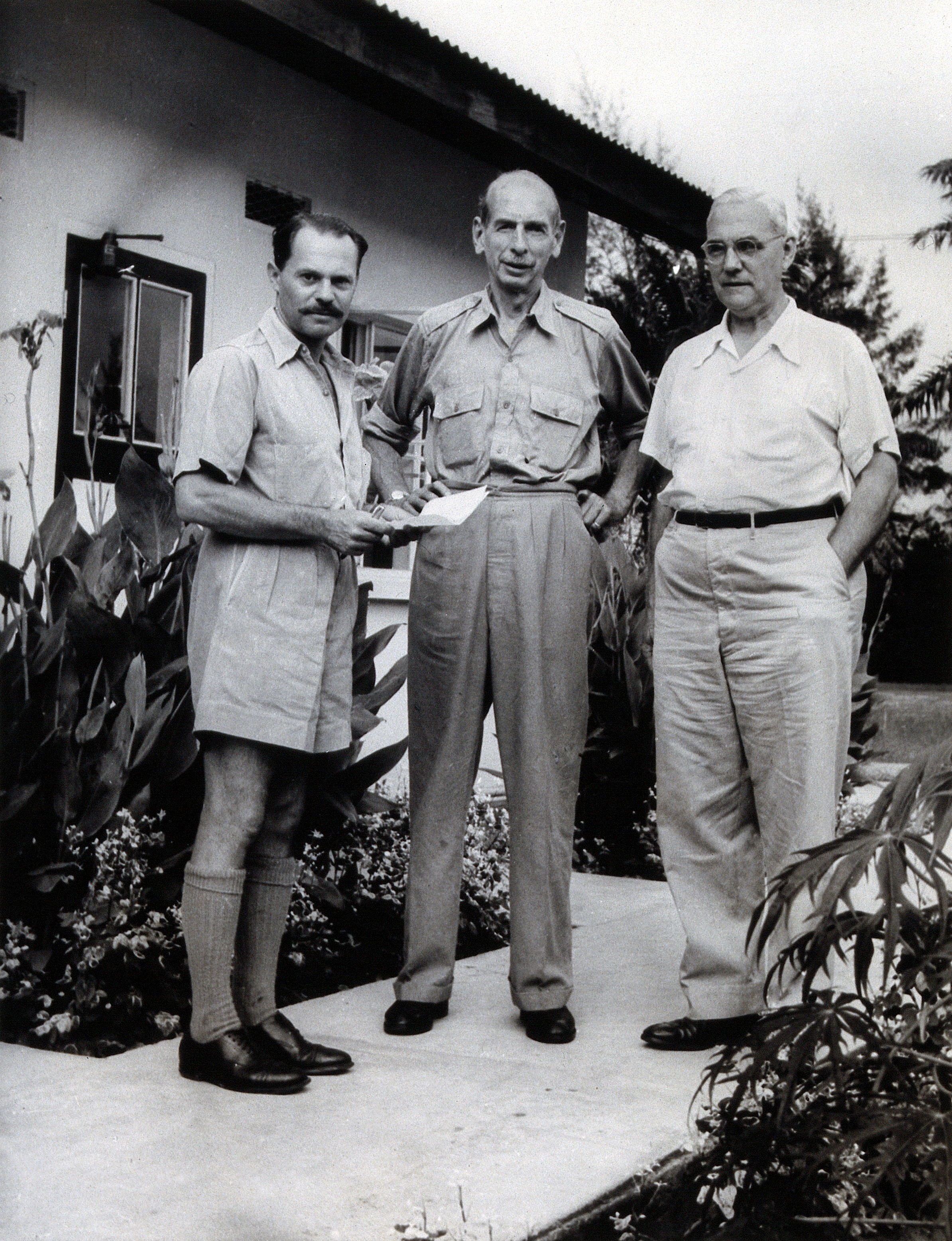 L.J. Bruce-Chwatt, Sir Gordon Covell and P.F. Russell. Photo Wellcome V0028090