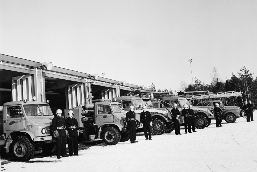 Arlanda Airport ARN, Stockholm. Fire station at Arlanda with firemen 1960s