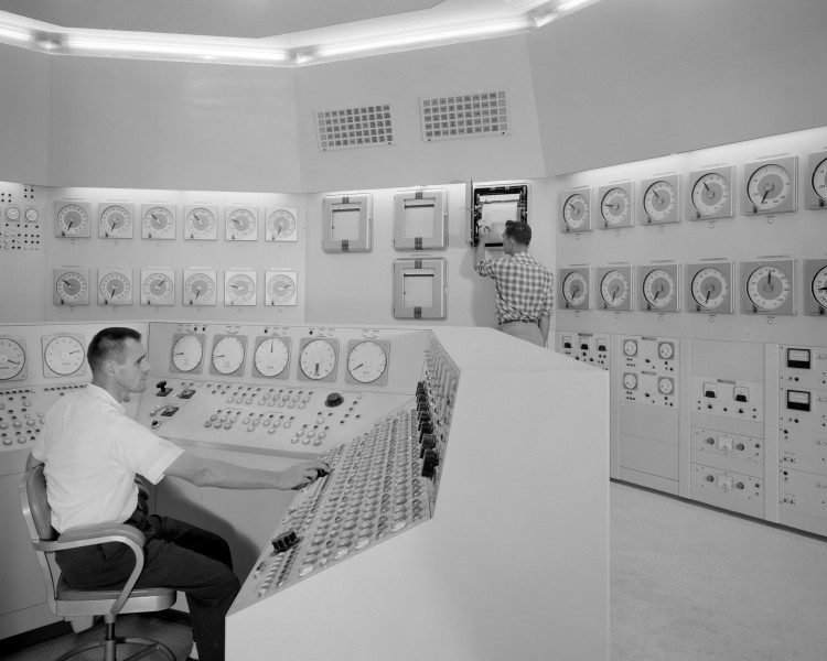 Bill Fecych and Don Johnson in control room in 1959. (9465040235)