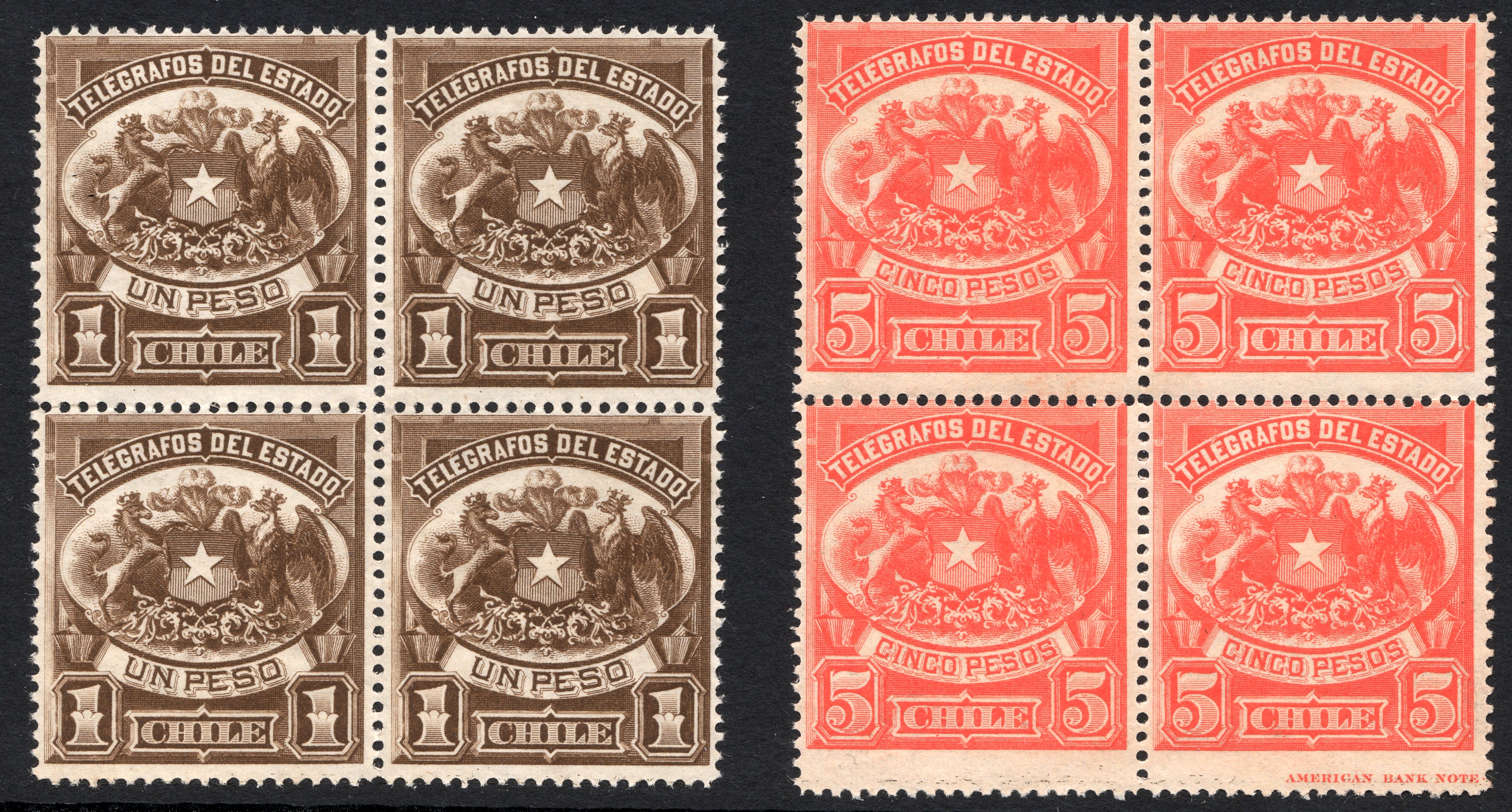 Chile 1883 telegraph stamps blocks