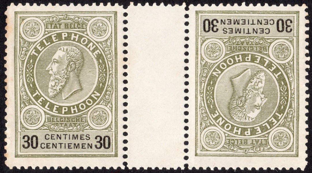 1892 tete-beche 30c telephone stamps of Belgium
