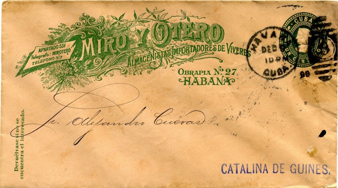 1899-Cuba-1c-StampedEnvelope-UsedCatalinaDeGuines