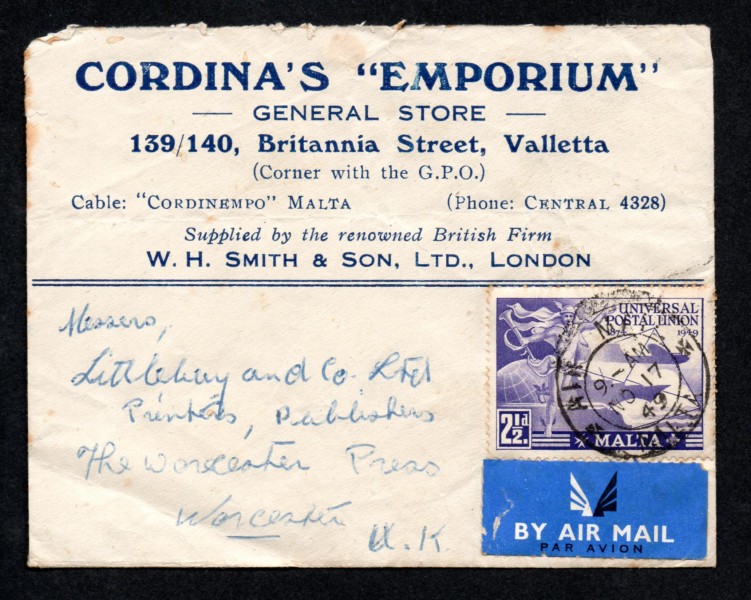 1949 Malta airmail letter