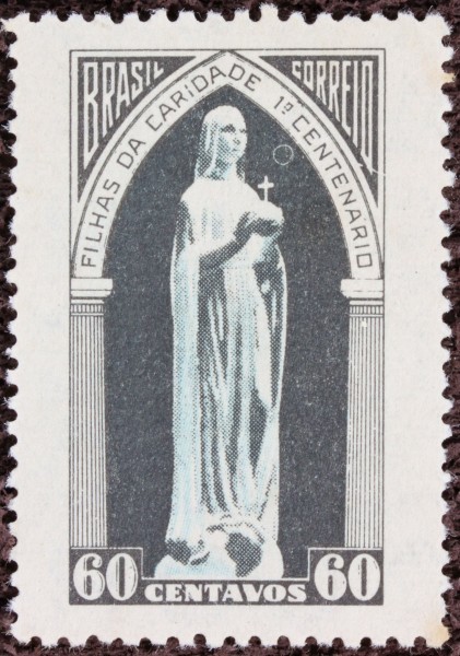 Selo Primeiro Centenário Filhas Caridade Azul Preto 1950