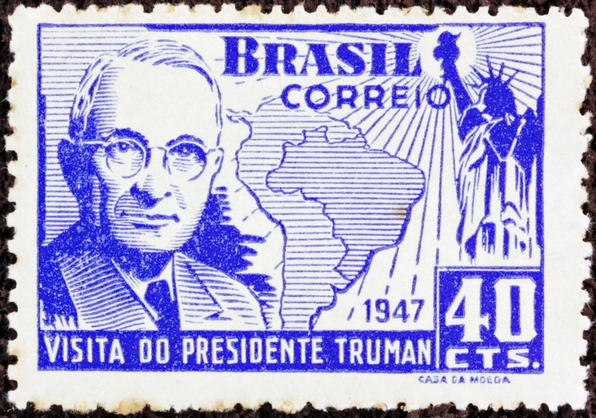 Selo Visita Presidente Truman EUA Azul 1947