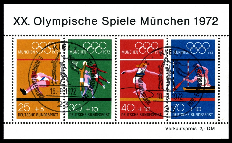 Stamps of Germany (BRD), Olympiade 1972, Ausgabe 1972, Markenblock 2, Sonderstempel