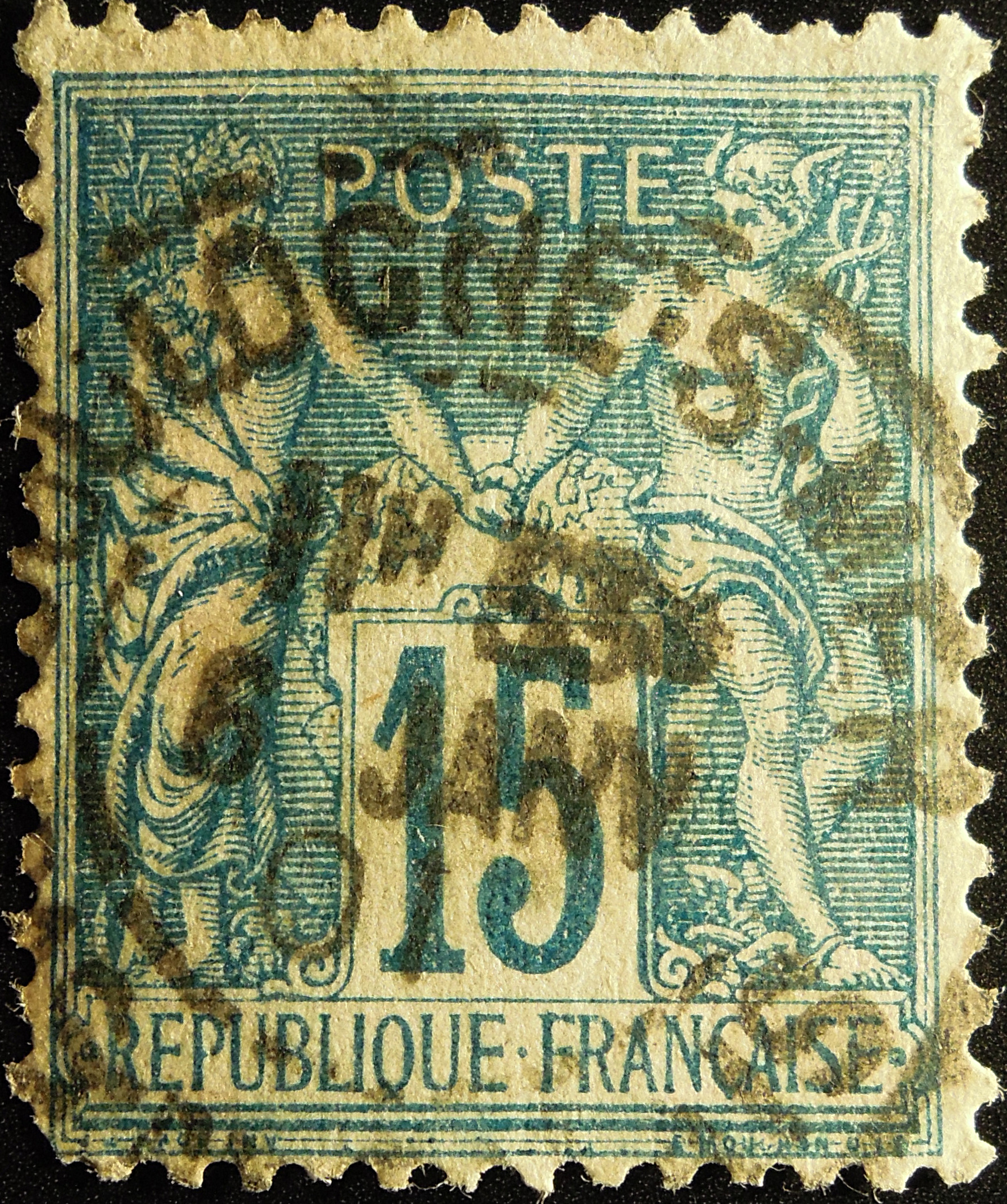 Timbre type sage - 15 centimes bleu