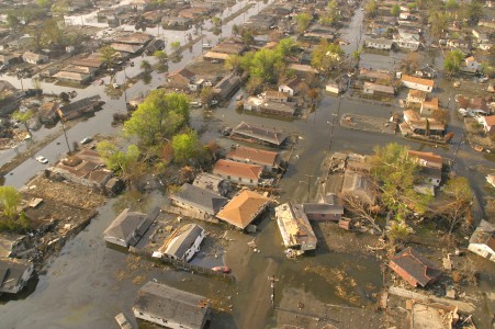 Ninth Ward, New Orleans, LA, 9-16-05 --
This neighborhood remains flooded two weeks after the storm came through. The foul smelling flood water is contaminated with petrol chemicals, house hold chemicals and biological hazards.
MARVIN NAUMAN/FEMA photo